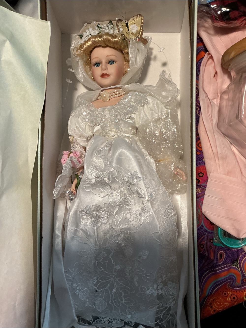 Porcelain Bride Doll in White Lace Dress - Classic Collectible